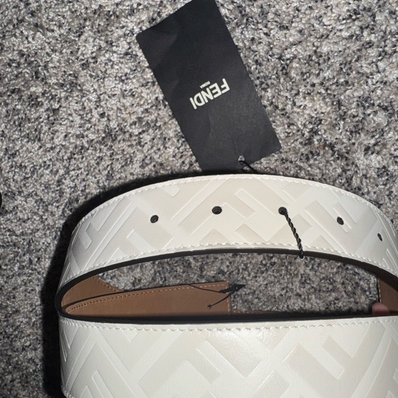 Fendi White FF Embossed Leather Belt Strap NWT | Made in Italy | 38” - Picture 3 of 12